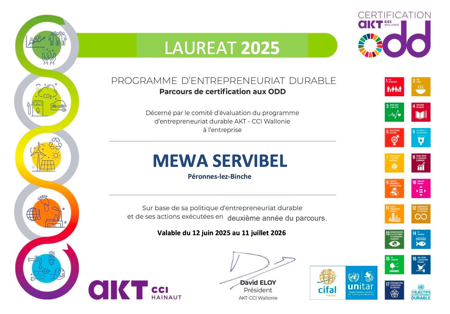 Certificat « Lauréat 2025 – Entrepreneuriat durable »
