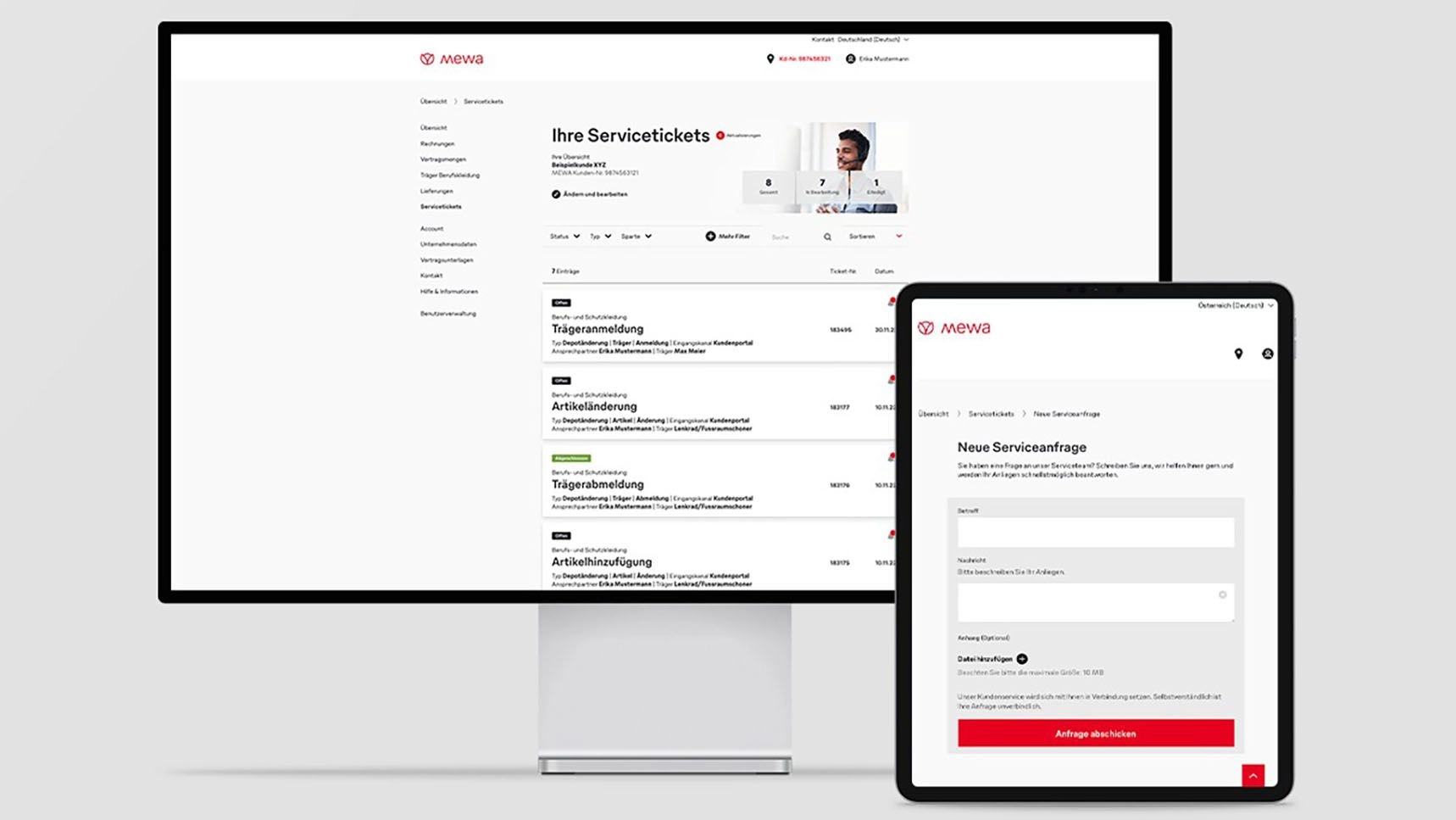 Mit dem Kundenportal „myMewa“ können Kunden ihre Bestellbestände schnell anpassen und rund um die Uhr Serviceanfragen erstellen und verwalten. 