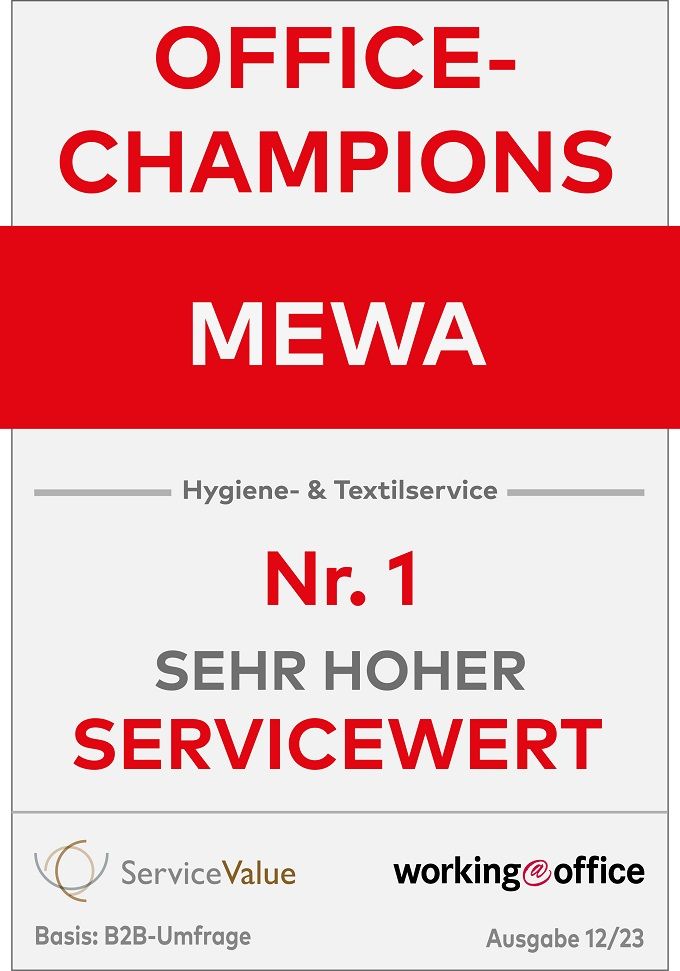 Mewa nach B2B-Kundenbefragung als servicestärkster Office-Dienstleister im Bereich Hygiene- & Textilservice ausgezeichnet